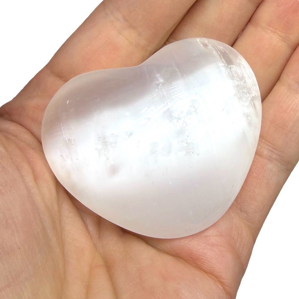 Selenite Heart Shaped Crystal Natural Stone Satin Spar Carved Carving Gift - Picture 7 of 7